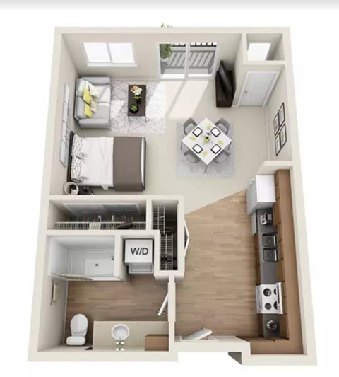 Floor plan for studio, 1 bath, 552 sqft